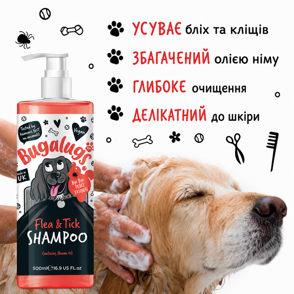 Bugalugs Flea and Tick Dog Shampoo with Neem Oil Бугалугс Шампунь від бліх і кліщів для собак з олією нім 250мл BSHFTKK250 фото