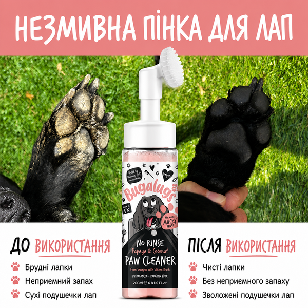 Bugalugs No Rinse Paw Cleaner Papaya & Coconut Пінка для лап Бугалугс, що не потребує змивання з ароматом папайї та кокосу 200мл BPCL2N1200 фото