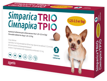 Сімпаріка Тріо (Simparica Trio) Протипаразитарний препарат для собак вагою від 1,25 до 2,5кг (1 таблетка) 10027030_1 фото