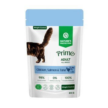 Nature's Protection Prime Adult Cats Weight Control Chicken, Salmon and Tuna Вологий корм для котів для контролю ваги з куркою, лососем і тунцем, 85 г NPPR47917 фото