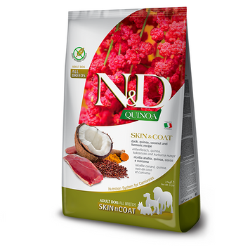 Farmina N&D Quinoa Skin & Coat Grain Free Adult All breeds Беззерновий сухий корм Фарміна для собак усіх порід, схильних до захворювань шкіри та шерсті з перепелом, кіноа, кокосом та куркумою 2,5кг 179494 фото