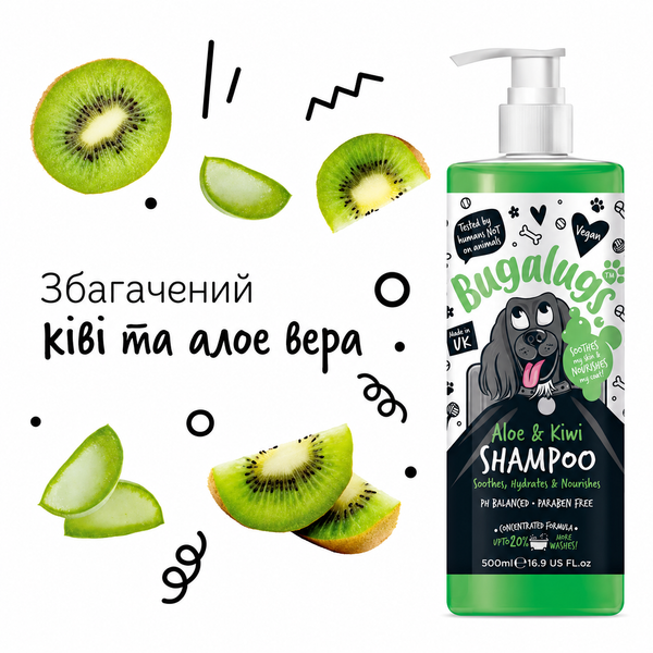 Bugalugs Aloe&Kiwi Soothing Dog Shampoo Бугалугс Шампунь для собак із алое та ківі, що заспокоює та зволожує шкіру 250мл BSKWAL250 фото