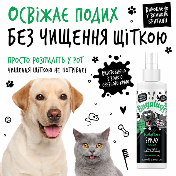 Bugalugs Dental Care Spray in Fresh Mint Спрей Бугалугс для гігієни ротової порожнини і свіжого дихання собак і котів 200мл BDENSPRY200 фото