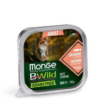 Monge Cat Wet Bwild Grain Free Adult Вологий беззерновий корм для дорослих лосось з овочами 100г 70012881 фото