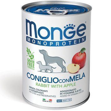 Monge Dog Wet FRUIT MONOPROTEIN Монопротеїновий вологий корм для собак кролик з яблуком 400г 70014328 фото