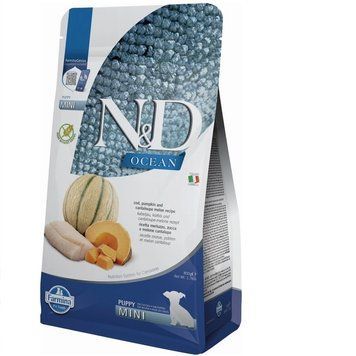 Farmina N&D Grain Free Ocean Puppy Mini Cod & Pumpkin & Cantaloupe Melon Беззерновий сухий корм Фарміна для цуценят дрібних порід з тріскою та динею 800г 173412 фото