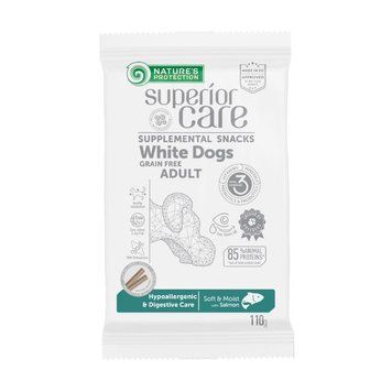 Nature's Protection Superior Care White Dogs Hypoallergenic & Digestive Care Беззернові ласощі для дорослих собак із білим забарвленням з лососем 110 г KIKNPSC47199 фото
