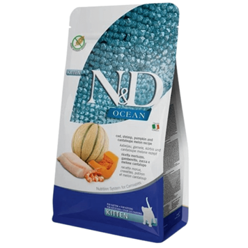 Farmina N&D Grain Free Ocean Kitten Беззерновий сухий корм Фарміна для кошенят з тріскою, креветками, гарбузом і динею 300г 175583 фото
