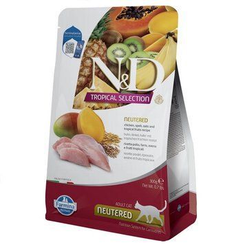 Farmina N&D Quinoa Low Grain Cat Tropical Selection Chicken Neutered Низькозерновий сухий корм Фарміна для дорослих стерилізованих котів (курка/тропічні фрукти) 300г 183859 фото