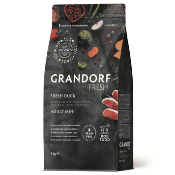 Grandorf Fresh Duck & Sweet Potato Mini Adult Беззерновий сухий корм Грандорф Фреш для дорослих собак малих порід з качкою та бататом 1кг 93401 фото