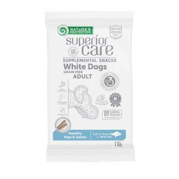 Nature's Protection Superior Care White Dogs Healthy hips & joints Беззернові ласощі для дорослих собак із білим забарвленням з білою рибою 110 г KIKNPSC47200 фото