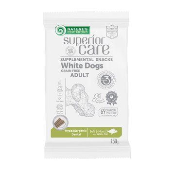 Nature's Protection Superior Care White Dogs Hypoallergenic & Dental Care Беззернові ласощі для дорослих собак із білим забарвленням з білою рибою 150 г KIKNPSC47202 фото