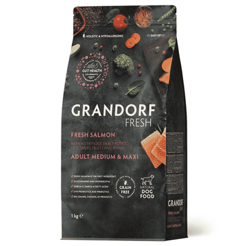 Grandorf Fresh Salmon & Sweet Potato Medium & Maxi Adult Беззерновий сухий корм Грандорф Фреш для дорослих собак середніх та великих порід з лососем та бататом 1кг 94901 фото