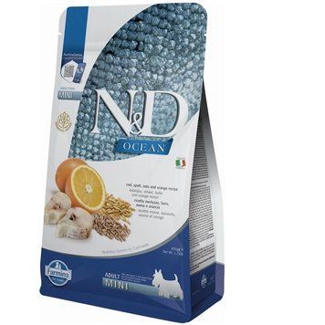 Farmina N&D Low Grain Ocean Mini Adult Cod, Spelt, Oats & Orange Низькозерновий сухий корм Фарміна для собак дрібних порід з тріскою та апельсином 800г 160732 фото
