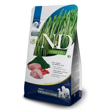 Farmina N&D Spirulina Grain Free Medium&Maxi Adult Lamb & Spirulina & Wolfberry Беззерновий сухий корм Фарміна для собак середніх та великих порід з ягням, спіруліною та ягодами годжі 2кг 177876 фото