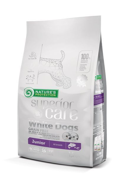 Nature's Protection Superior Care White Dogs Grain Free Salmon Junior All Breeds Сухий беззерновий корм для юніорів усіх порід з лососем 1,5 кг NPSC45671 фото Nature's Protection Superior Care White Dogs Grain Free Salmon Junior All Breeds Сухий беззерновий корм для юніорів усіх порід з лососем 1,5 кг NPSC45671 фото