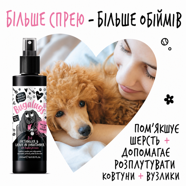 Bugalugs Detangle & Condition Spray Raspberry & Lemon Кондиціонуючий Спрей Бугалугс для розплутування ковтунів з ароматом малини і лимону 200мл BSDTRLM200 фото