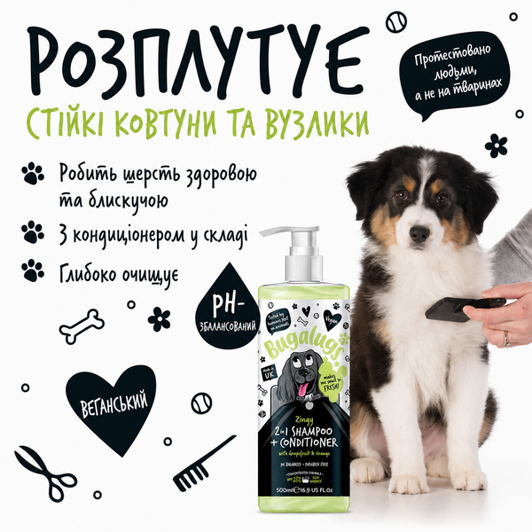 Bugalugs Pet Shampoo Zingy 2 in 1 Бугалугс Шампунь - кондиціонер для собак з ароматом грейпфрута та апельсину 250мл BSZNGY250 фото