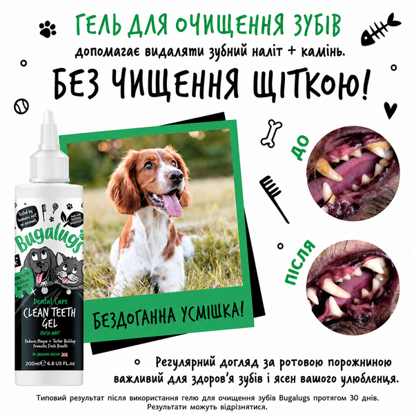 Bugalugs Dental Care Clean Teeth Gel with Fresh Mint Гель Бугалугс для очищення зубів і свіжого дихання собак і котів 200мл BDENGEL200 фото