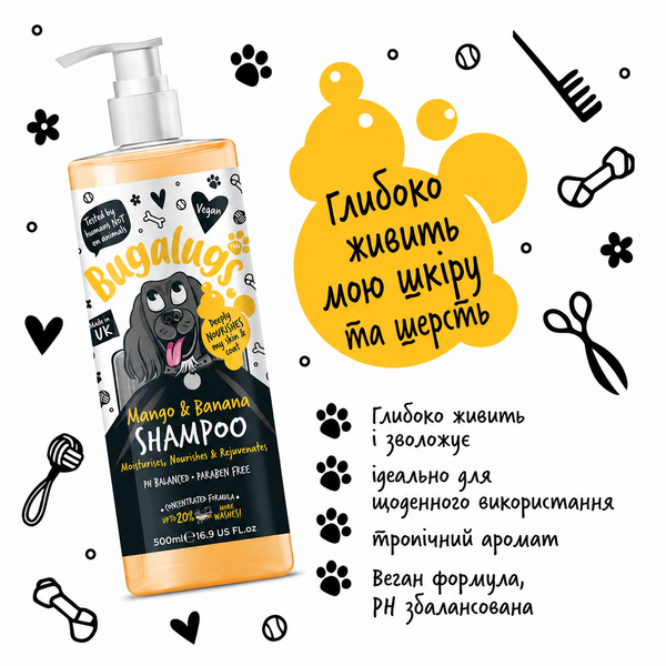 Bugalugs Mango & Banana Sensitive Dog Shampoo Бугалугс Шампунь для собак із чутливою шкірою (живить, зволожує та відновлює) з ароматом манго та банану 250мл BSMGBA250 фото