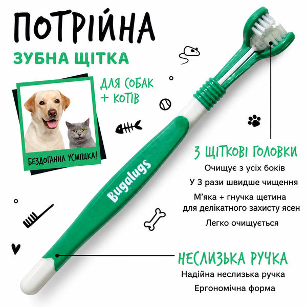 Bugalugs Triple Headed Toothbrush Зубна щітка Бугалугс з потрійною головкою BTPLBHSNG фото